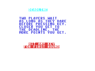 Deadline title screen for Commodore 64